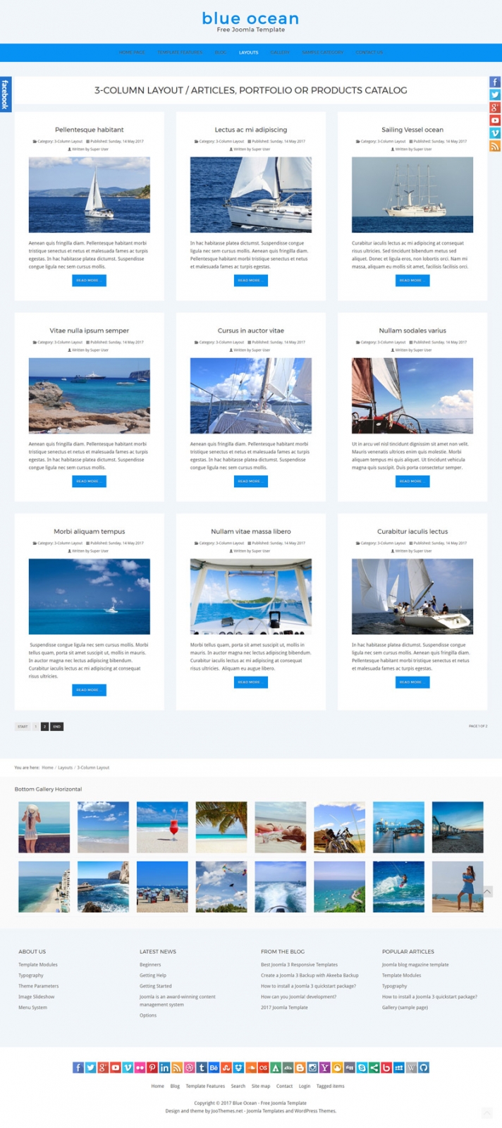 Blue Ocean Joomla 3 Free Template articles category layout 3 column
