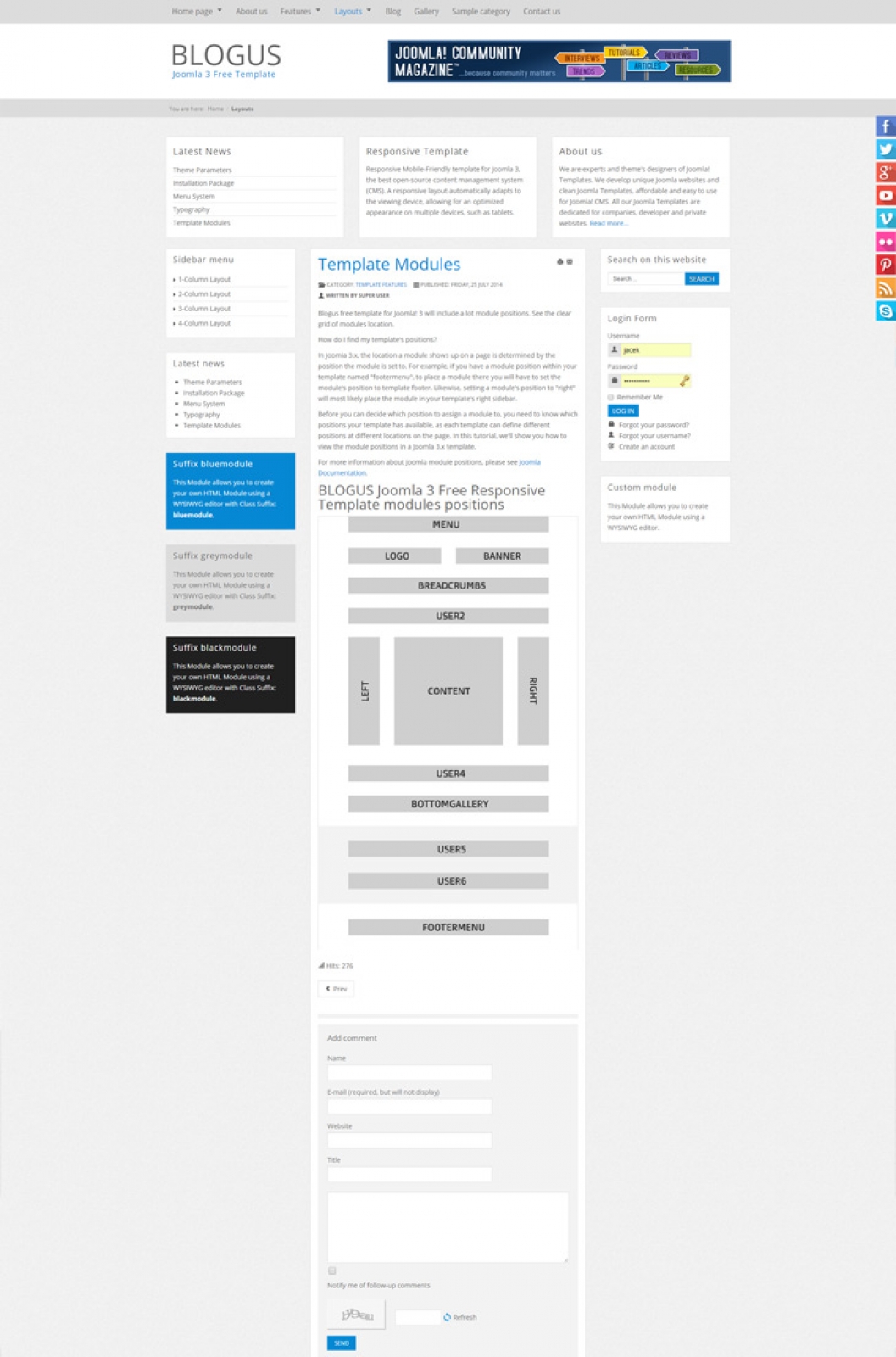 Blogus Joomla 3 Free Template - Layout
