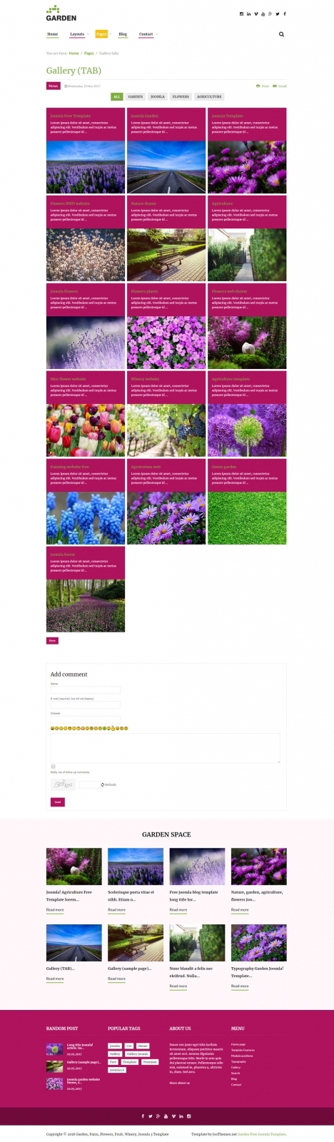 Demo Joomla 3 Garden Template layout gallery isotope tabs
