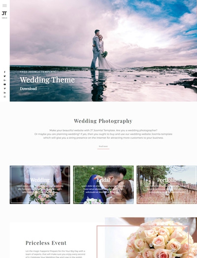 Wedding Joomla! Template with quickstart package for Photography, Marriage Planner Agency Websites