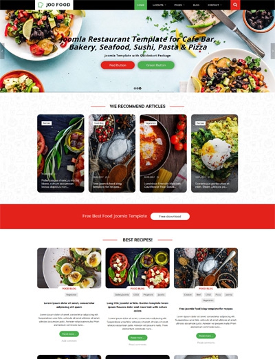 JooFood Joomla! Template for restaurants, cafe bar, seafood, sushi, pizza &amp; pasta food blogs, portal, magazine websites